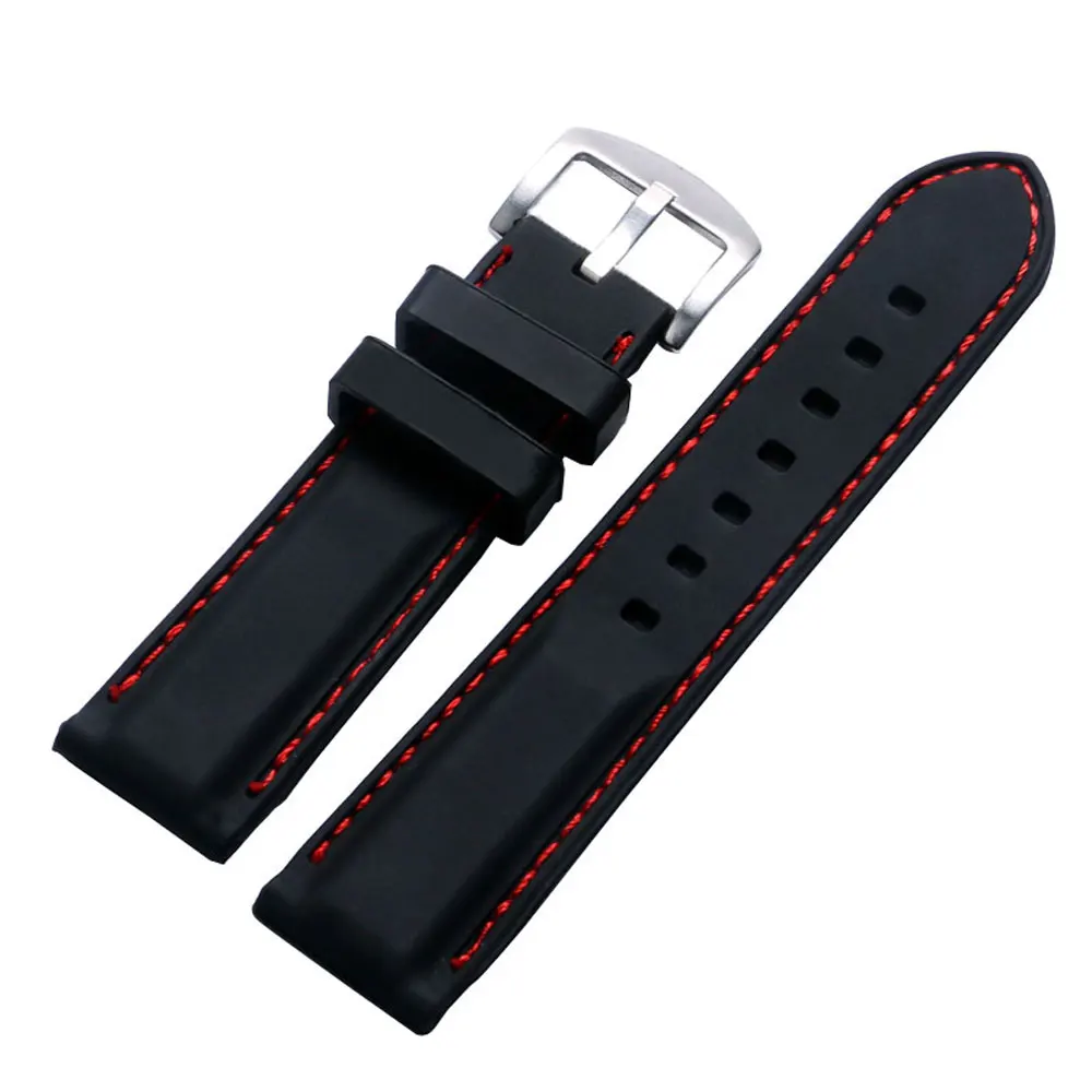

Best Replacement Black Rubber Watchband 20mm/22mm/24mm Red Line Safty Pin Buckle Band Strap For Men WomenProduct Features: Ban