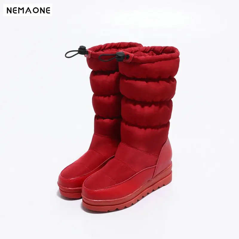 

2019 women snow Boots winter warm wedding shoes woman wedges Heels plush Women boots down ladies shoes large Size 43