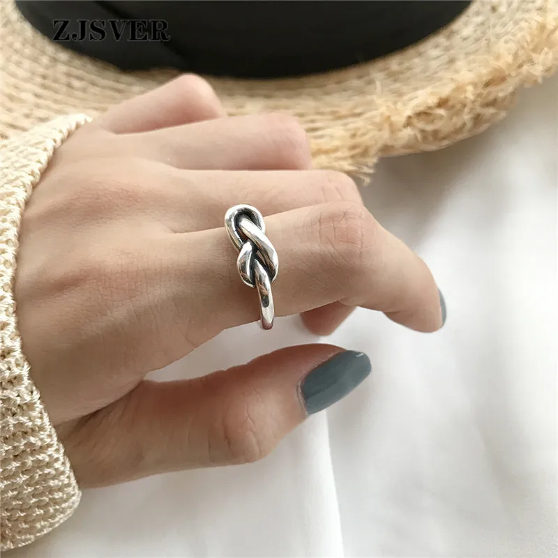 ZJSVER корейских ювелирных кольца из стерлингового серебра 925 модные панк-веревка поворотное плетение обмотки открытие Регулируемый Для