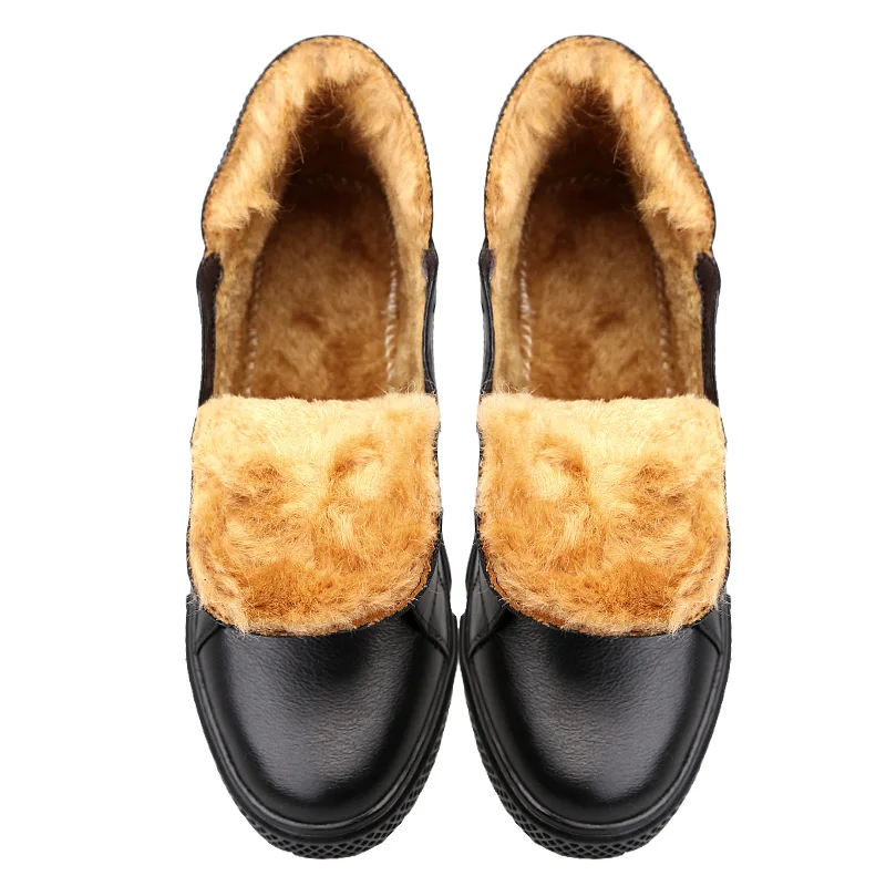 High-Top Men's Casual Shoes Genuine Leather Loafers Business Daily Leisure Soft High Elastic Bottom Footwear Winter Velvet Warm