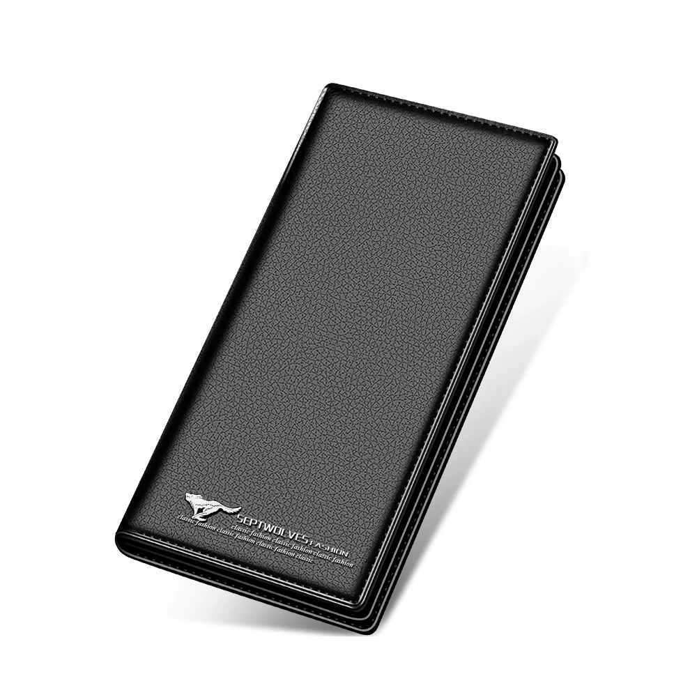 

SEPTWOLVES Men's Leather Long Black Wallet Genuine Cowhide Business Casual Purse