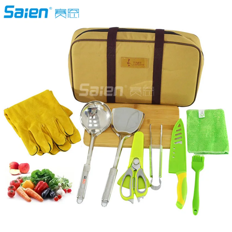 Camp Kitchen Utensil Organizer Travel Set Portable 10 Piece Bbq