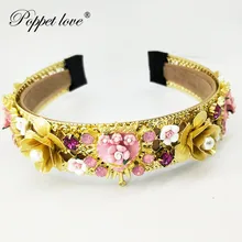 Золотые стразы Принцесса повязка для волос Свадебные вечерние повязка-корона цветок кристалл тиара для волос Ободки аксессуары для волос