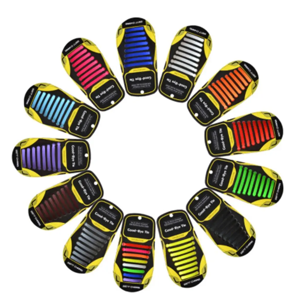 16Pc/Set Children Athletic Running No Tie Shoe Elastic Silicone Shoelaces All Sneakers Fit Strap Shoes Lace