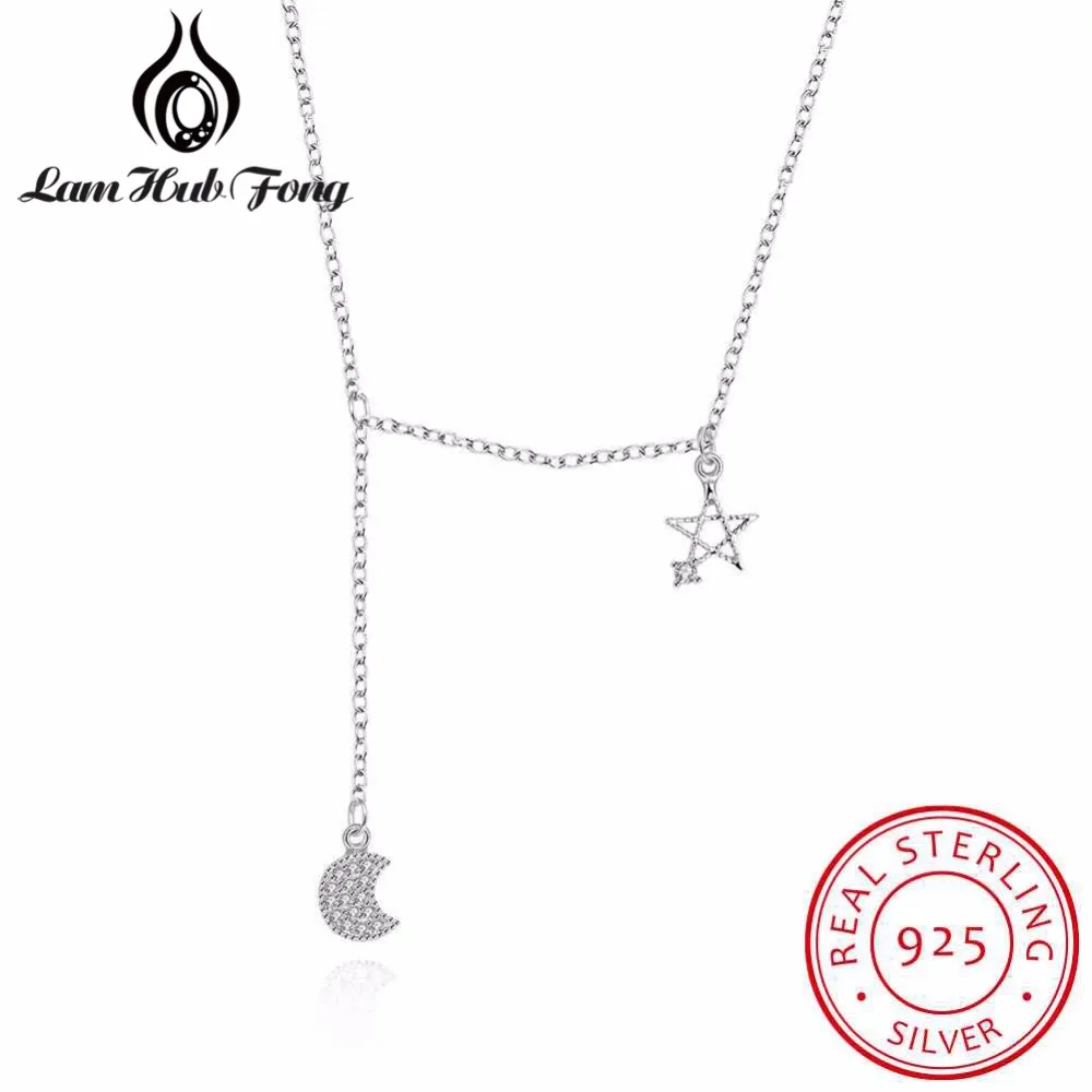 

New 925 Sterling Silver Star Moon Chain Necklaces for Women Girls Cubic Zirconia Necklaces & Pendants Brand Fine Jewelry