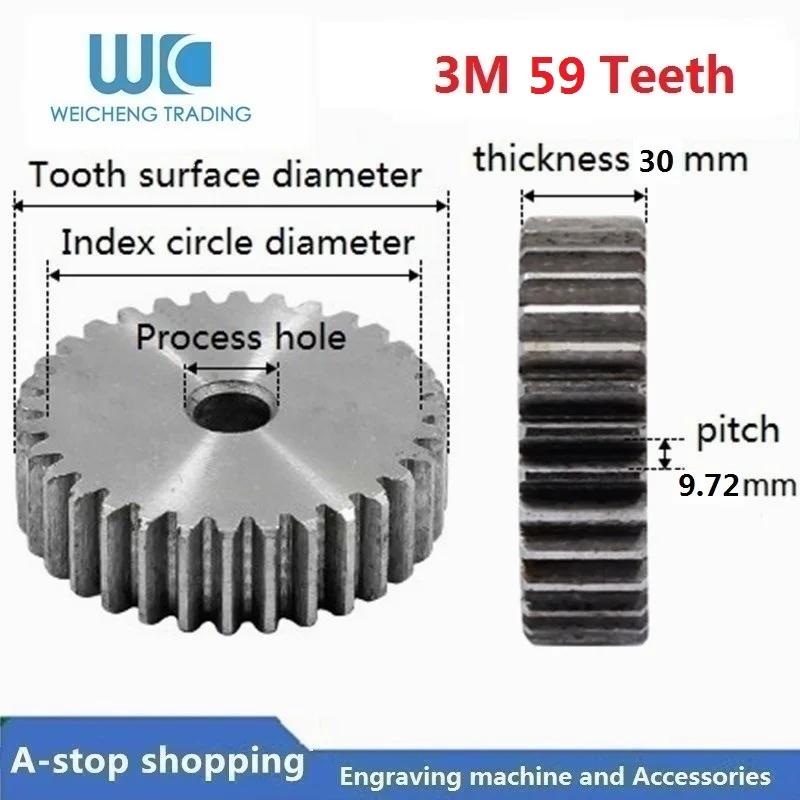 

3M 59Teeth MOD1 gear rack 37-49teeth hardened thickness 30mm 3module gear pinion cylindrical spur gear helical gear rack