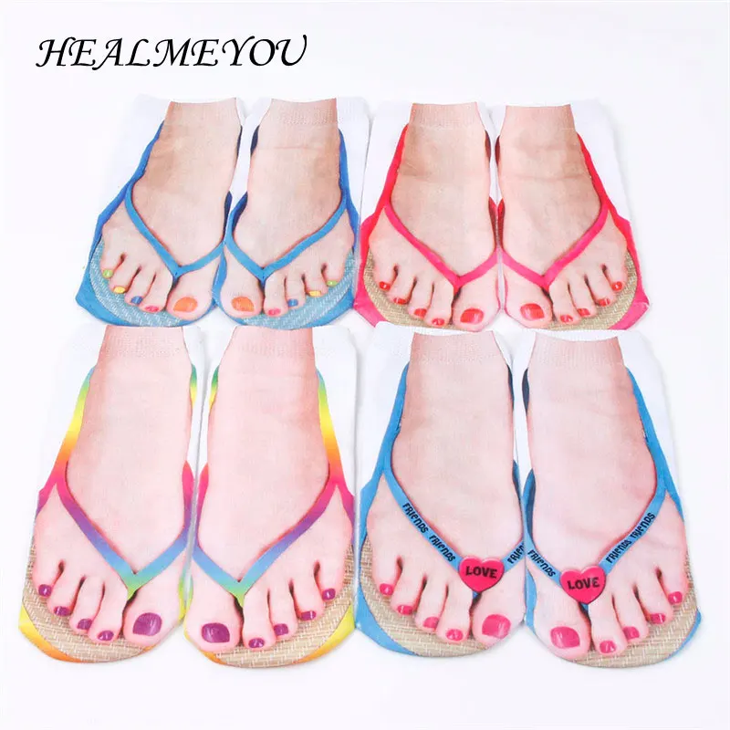 

Multiple Colors Harajuku Style 3D socks women Print Socks Casual Charactor Flip Flop Socks Unisex Low Cut Ankle Socks