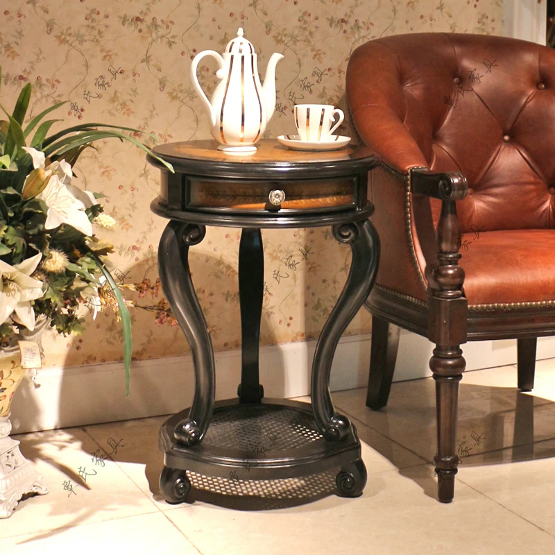 American country tea table small round table living room solid wood edge several European sofa side coffee table