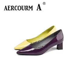 Aercourm A/2019 женские туфли-лодочки на среднем каблуке, женская обувь из лакированной кожи + ботинки из свиной кожи, туфли-лодочки на квадратном