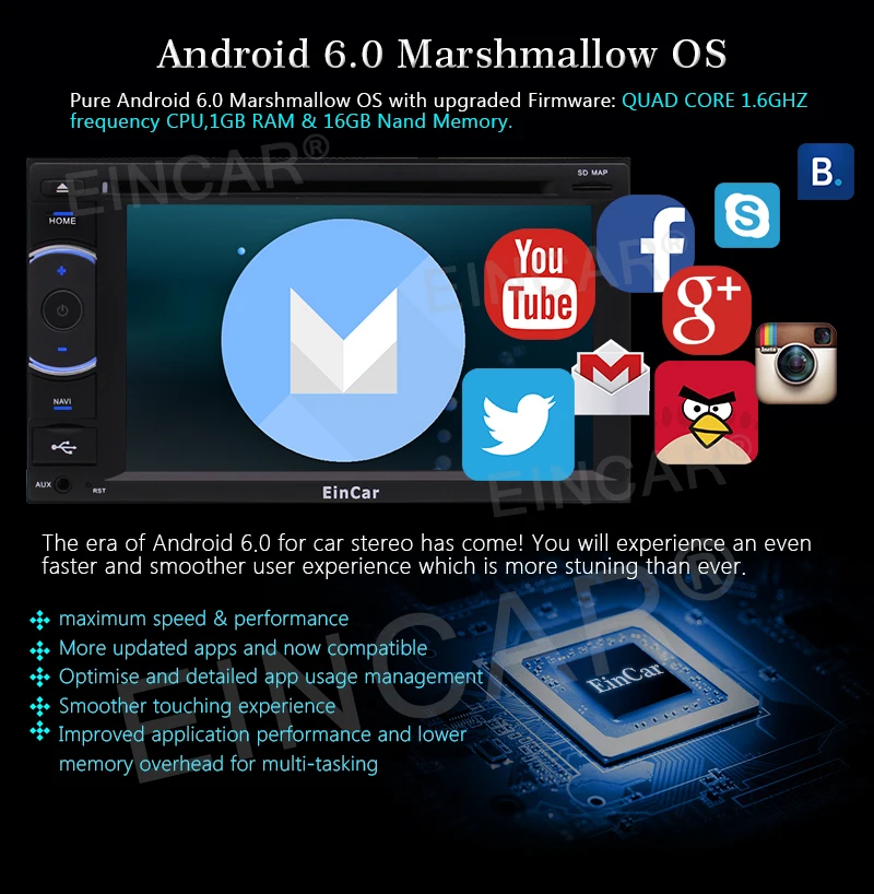 Best Android 6.0 2 Din HeadUnit Car Stereo GPS Navigation Touch Screen Mirroring Bluetooth Autoradio DVD CD Player FM/AM WIFI USB SD 4