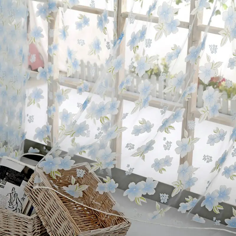 Sheer Voile Tulle Window tulle Curtains Bedroom Living Room Balcony Flowers Printed Tulip Sun-shading Translucent Curtain