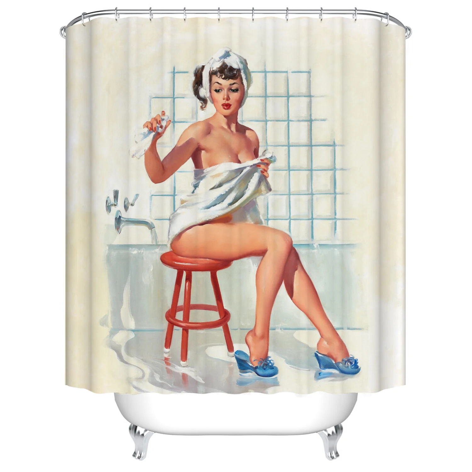 3d занавески для ванной с рисунком девушки из мультфильма, водостойкая полиэфирная ткань, моющаяся занавеска для ванной комнаты, занавеска для душа с крючками, аксессуары