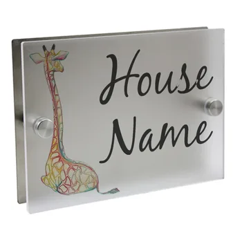 

Colorful Giraffe House Address Plaques Outdoor Signs Personalized House Number Door Sign Plaque Street Acrylic Matte Glass TOP