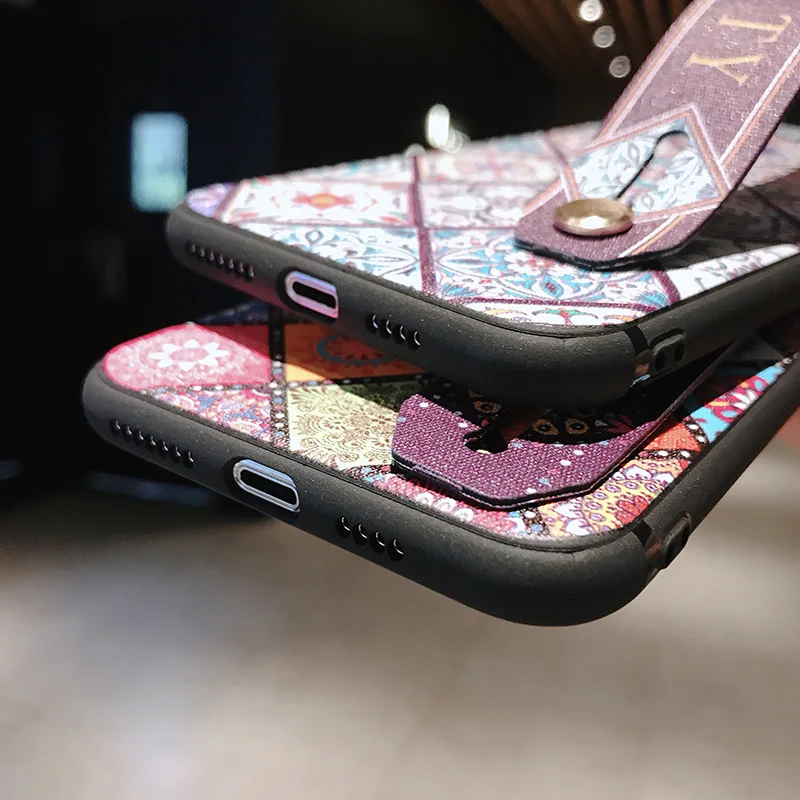 Wrist Strap Soft TPU Phone Case For Samsung Galaxy S10 S9 S8 Plus Note 8 9 Cases Vintage Flower Leopard Print Holder Cover