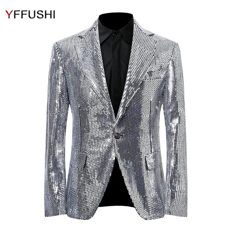 YFFUSHI модный мужской костюм куртка однотонный Серебряный пайетки masculвечерние INO