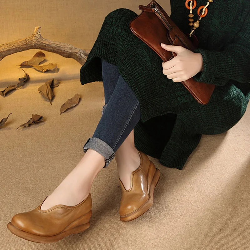 Auf Schuh beige Mode Handgefertigte Beiläufige Leder Flache Wedage Slip Frauen Red Weibliche 2017 Schuhe Echtem Frau Loafer qRtFa6n
