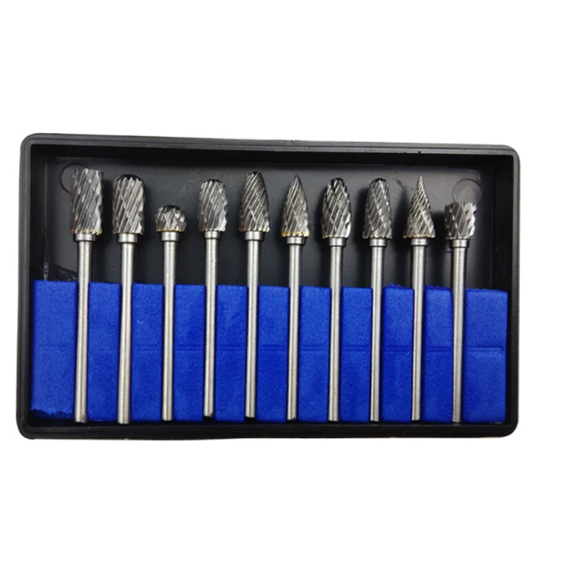 10pcs/Set Double Groove Rotary File Cutter 6*3mm Tungsten Carbide Burrs Files Engraving Tool for