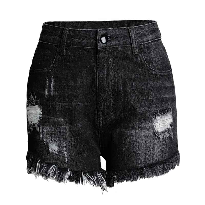 CWLSP летние S-3XL Женские винтажные черные короткие джинсы с высокой талией и бахромой модные женские джинсовые шорты больших размеров QL3564 - Цвет: as picture