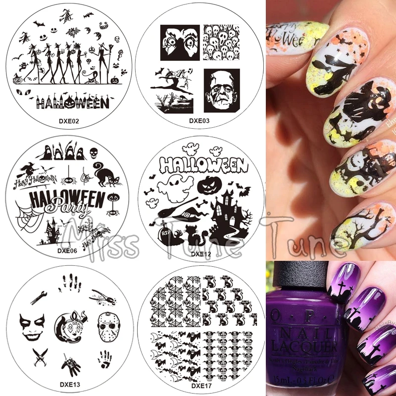 30 Styles Halloween Nail Stamping Templates Stamp Plate Image Printing Transfer Polish Bats Vampire Pumpkins Horrible Face | Красота и