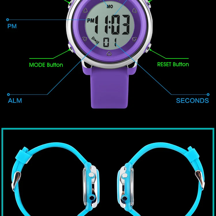 SKMEI водостойкий детские электронные часы мягкий силиконовый ремешок удобные детские красочные милые наручные часы ударопрочный будильник