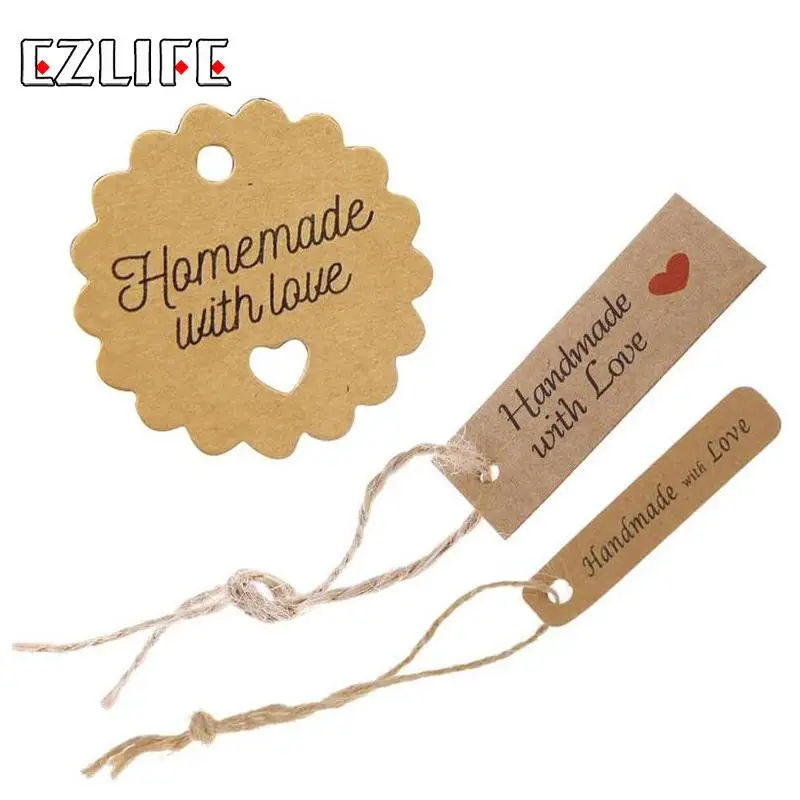 

100Pcs Vintage Kraft Paper Handmade With Love Gift Tags Wedding Favor Labels for Biscuit Soap Gift Tags Labels Decorating Tools