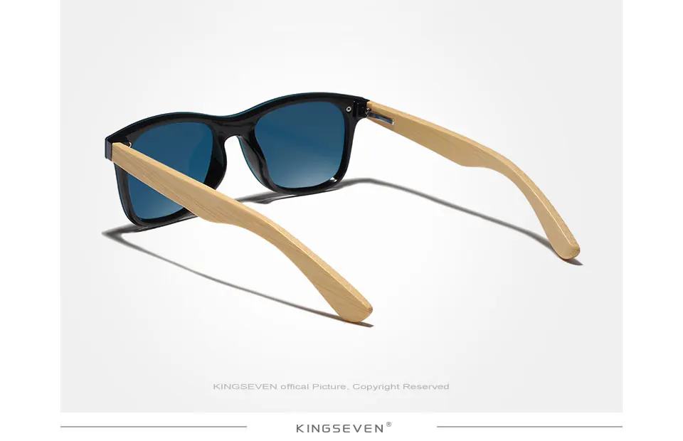 KINGSEVEN Retro Square Glasses Bamboo Polarized Classic Sunglasses