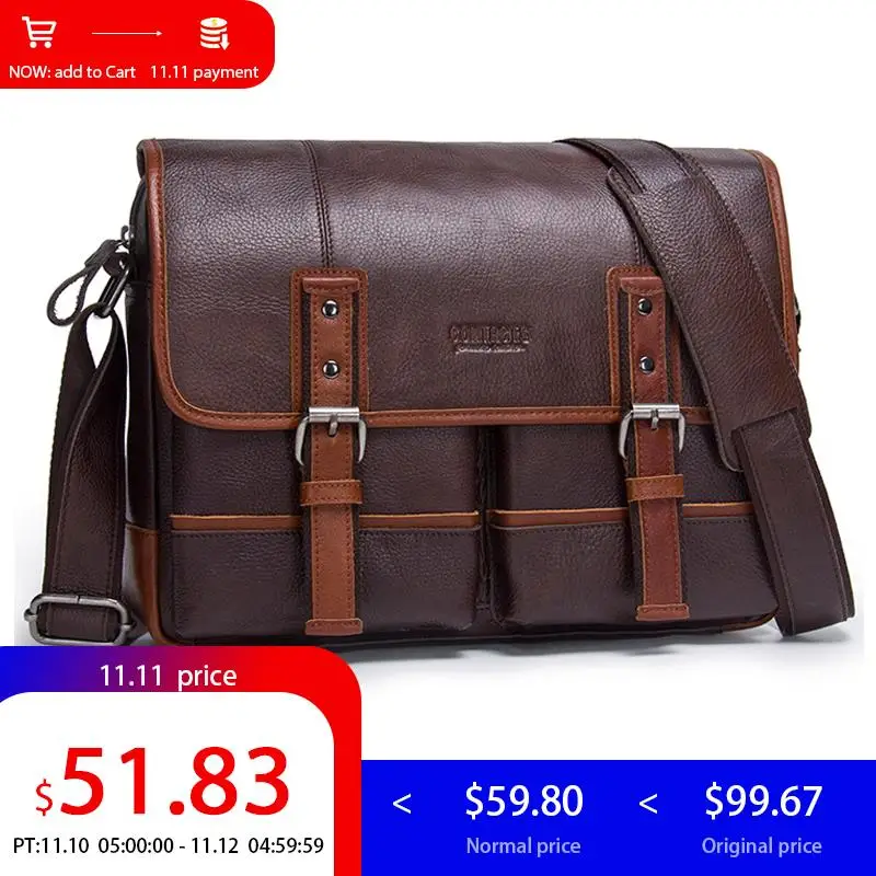 

Contact's Genuine Leather Bag Men Bag Male Handbag Men Messenger Bag Men Leather Handbag Crossbody Shoulder Bag Laptop Briefcase