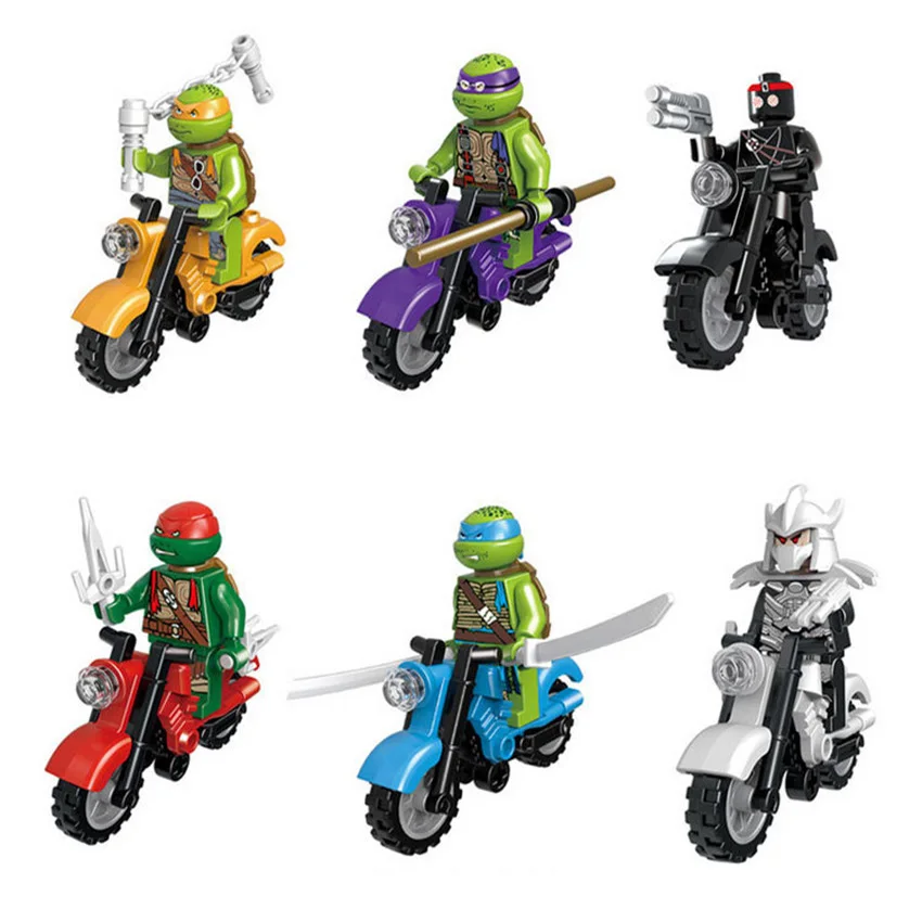 

6pcs/lot Hot Ninja Turtles With Motorcycle Building Blocks Bricks toys Compatible legoINGly Ninjagoed Blocks For kids gifts