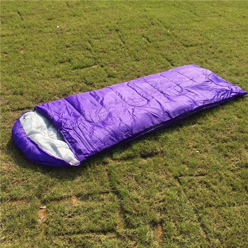 

Super Deal Solid Color Envelope Sleeping Bag 700g 950g 1300g Summer Spring Autumn Camping Sleeping Bag with Cap 7 Colors