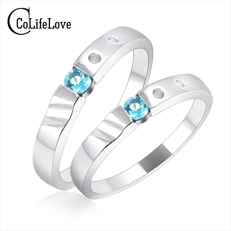 Classic sterling silver couple ring print name lovers' ring 4*4mm natural light blue topaz 925 silver gemstone lovers' ring Classic sterling silver couple ring print name lovers' ring 4*4mm natural light blue topaz 925 silver gemstone lovers' ring
