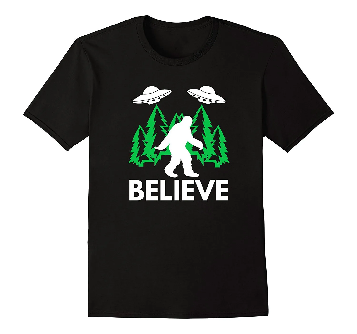 Bigfoot Sasquatch Believe T Shirt with UFO and Aliens Hip Hop Novelty T-Shirts Men'S Brand Clothing Top Tee Fashion Men'S