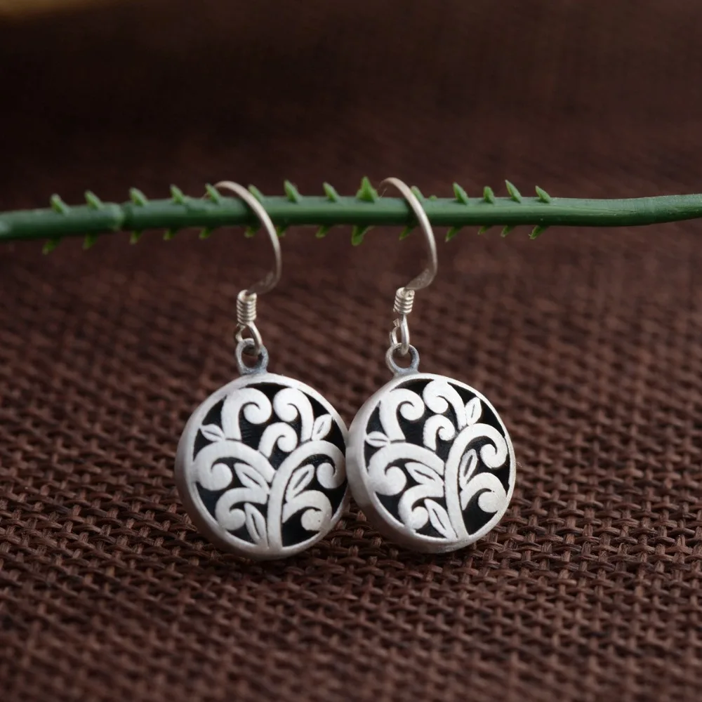 

925 Sterling Silver Earring Silver Color Hollow Fashion Ethnic Retro Metal Drop Earrings For Women Gift Jewelry Free Shipping