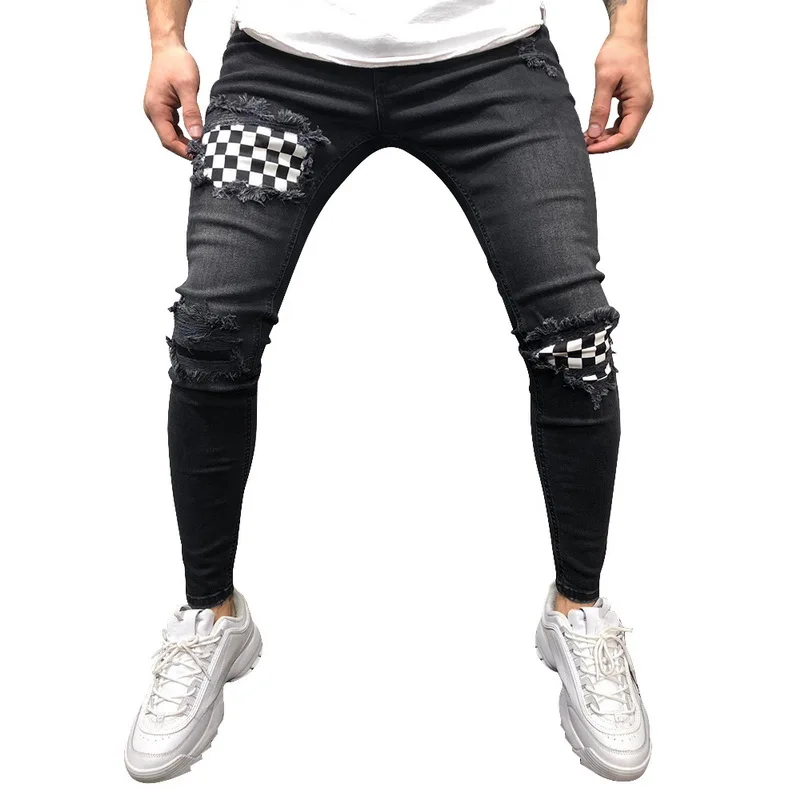 Puimentiua мужские рваные джинсы, рваные Стрейчевые узкие джинсы в стиле хип-хоп с дырками для мужчин, повседневные рваные брюки