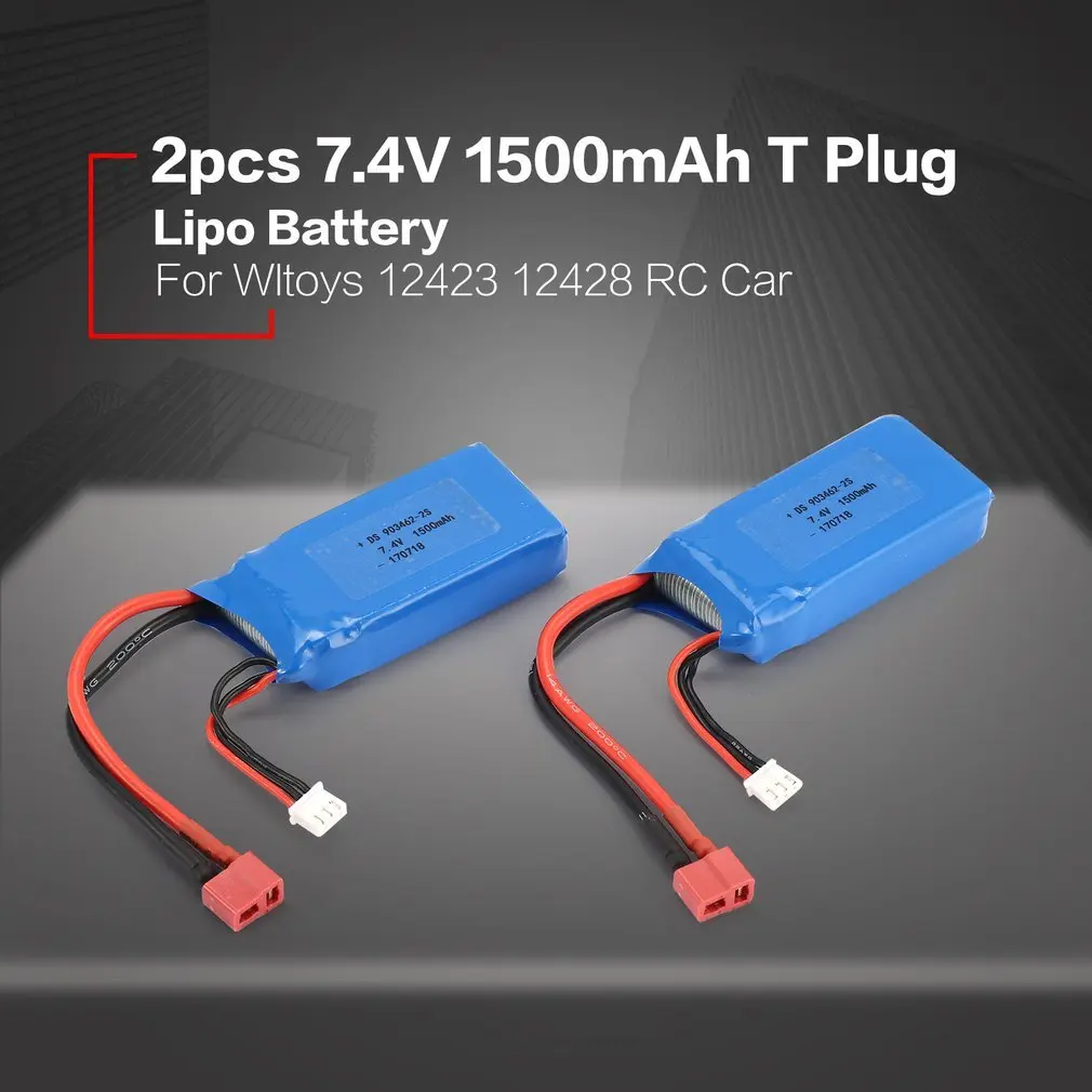 2 шт. 7,4 В 1500 мАч 25C 2 S Lipo батарея T Plug перезаряжаемые для Wltoys 12423 12428 радиоуправляемые машины самолеты Дрон вертолет модель