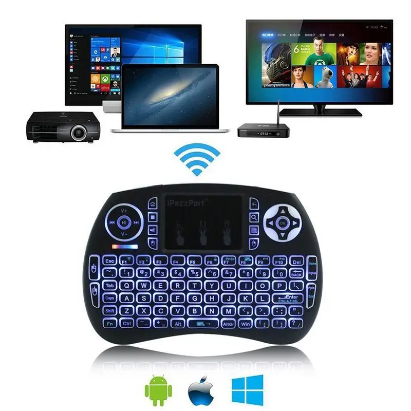 IPazzport Франция Руссо Teclado 3 ядра задний светильник Sem Fio Mini Mouse Para Android TV Box/Smart Framboesa