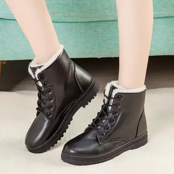 

Women boots 2019 fashion pu leather Classical Lace Up women ankle snow boots ladies sewing shoes woman black boot women