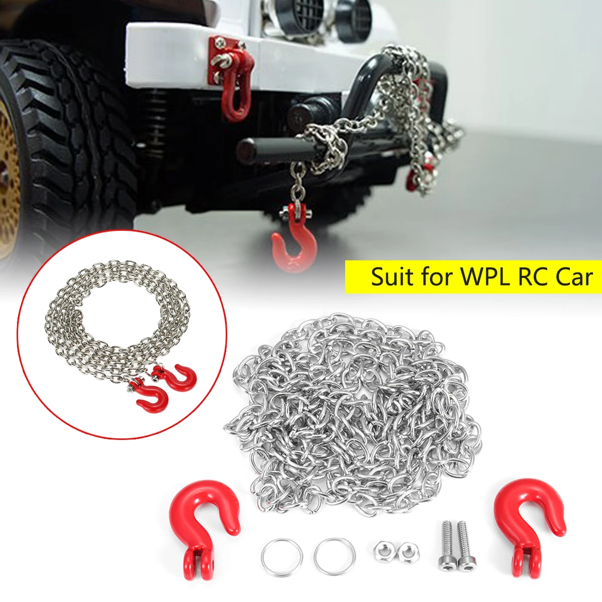 

Metal Trailer Hook&Chain Spare Part For WPL B-1 B-16 B-24 C14 RC Military Truck Cool and Attractive Red & Silver Durable