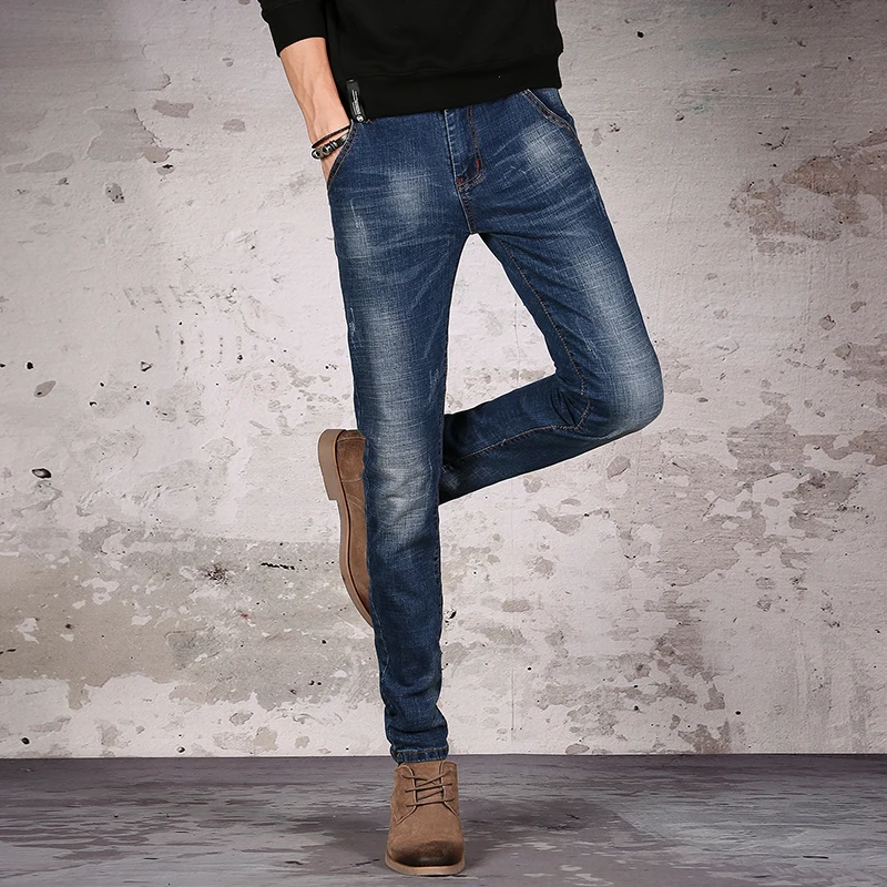 Men's Fashion Jeans Autumn Winter Business Casual Stretch Slim Jeans Denim Pants Classic Trousers Male 2018 New