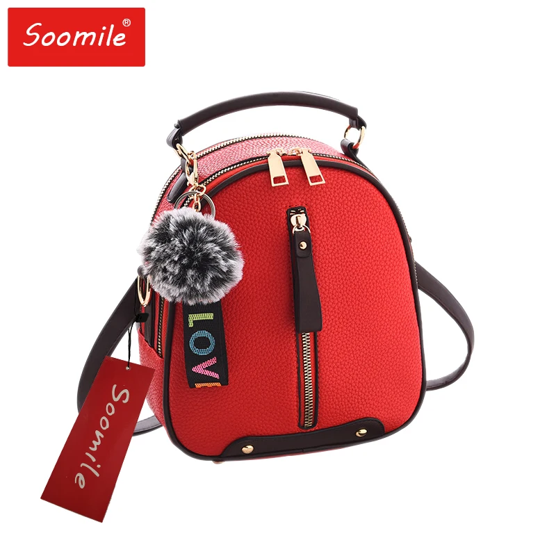 

Soomile 3in1 Fashion Multi-Function Pu Leather Girl Mini Backpack Brand Women Red Small Backpacks