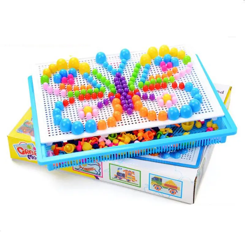 Цвет коробка с 294 грибы ногтей Цяо ding Наложение Детская образовательная раннего детства DIY головоломки игрушки детские подарки
