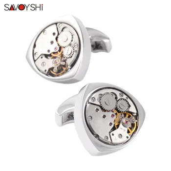 

SAVOYSHI Shirt Cufflinks for Mens High Quality Metal Steampunk Watch Movement Cuff links Brand Cuffs Accessories Free DIY Name