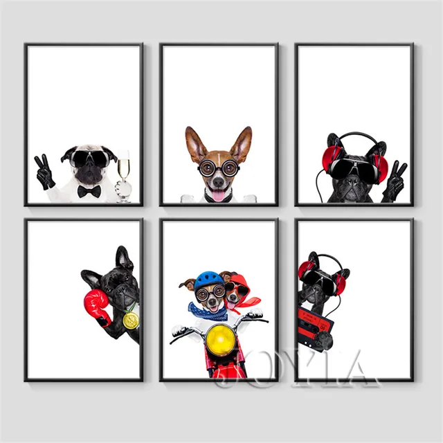 funny dog wall art prints pet puppy hipster animal canvas wall