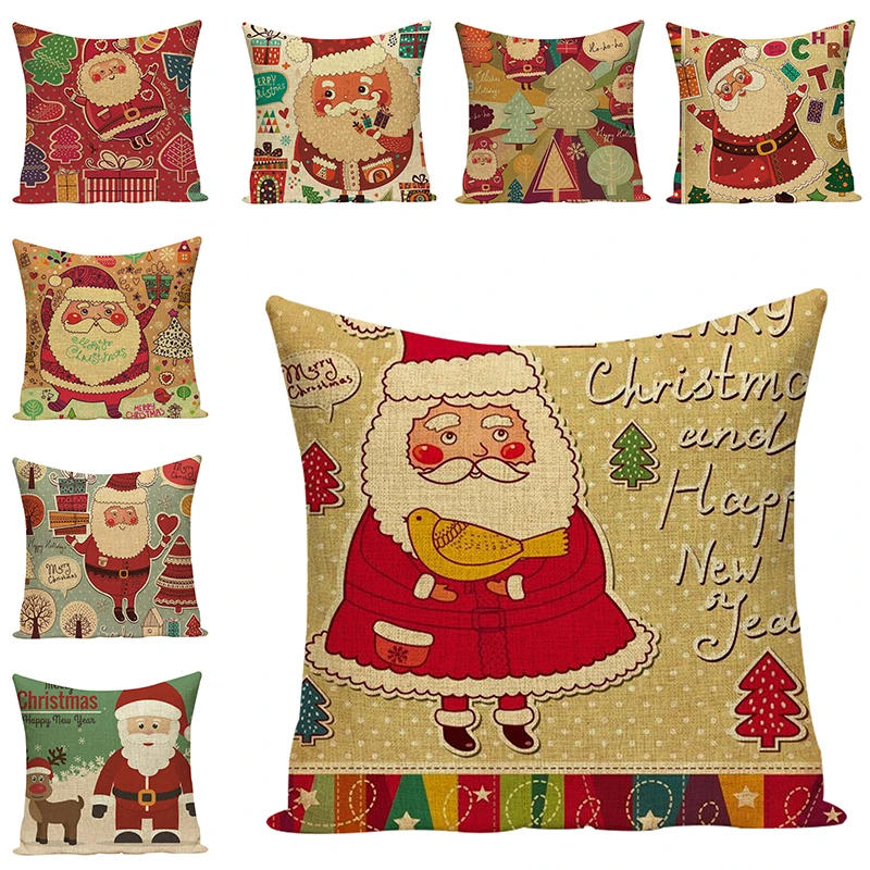 

Christmas Series Pattern Pillows Cases Santa Claus Cotton Linen Cute Christmas Gifts Sofa Decorative Cushions Pillow for Chair