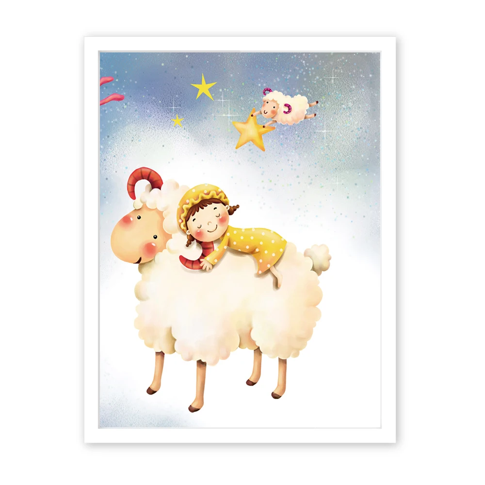 Kids Wall Art Print Poster Lucu Kanvas Lukisan Kartun Bintang Domba