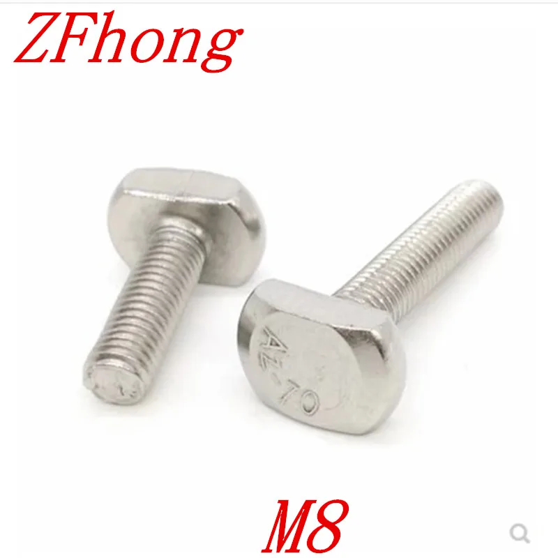 

5pcs/lot m8*20/25/30/35/40/50/60/70/80/90/100 stainless steel T bolt T screw Square bolts T-head screw chute T-bolt