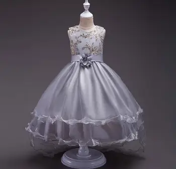 

Hot 2017 New Princess Girl Dress Children Embroidery Flower Girl Dress Elegant Children's Child Dress Golden Formal Party Dress
