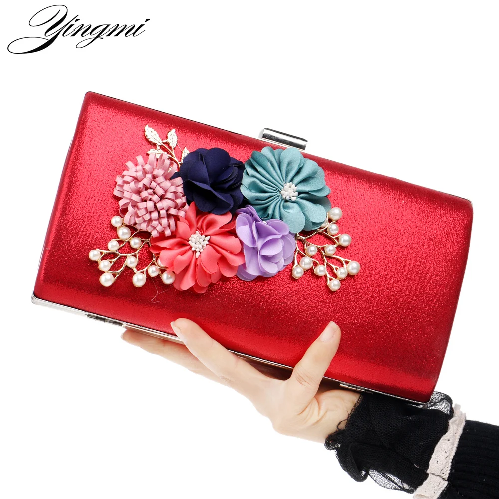 2017 women bag hot hand evening bags new the chain the Appliques pattern flowers wedding dinner