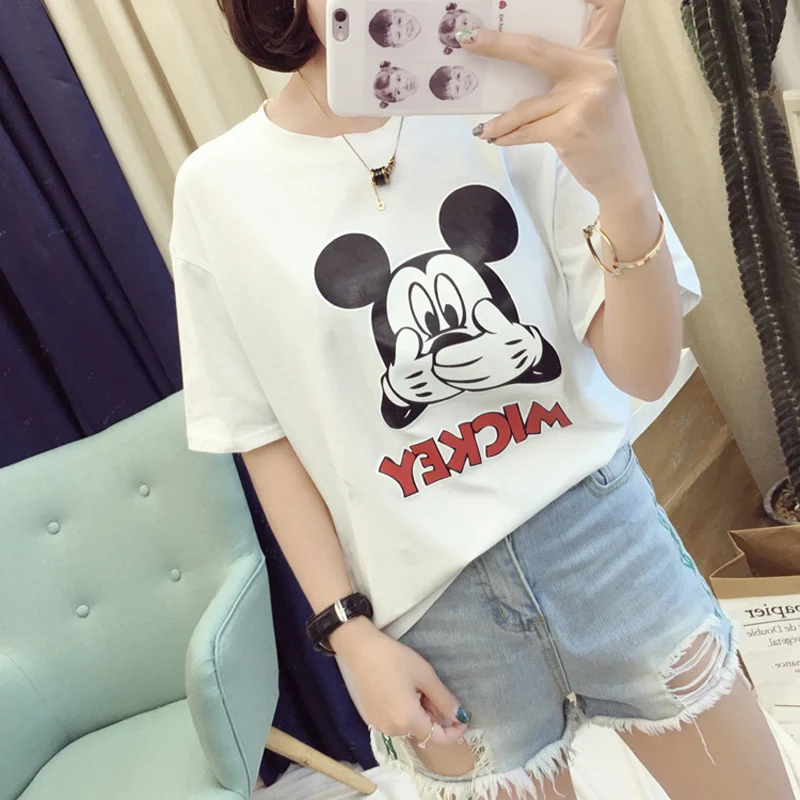 

Women Summer Short Sleeve Korean Tshirt Cartoon T Shirt Mickey White Girl Tops Kawaii Tee Shirt Femme Clothing 2019