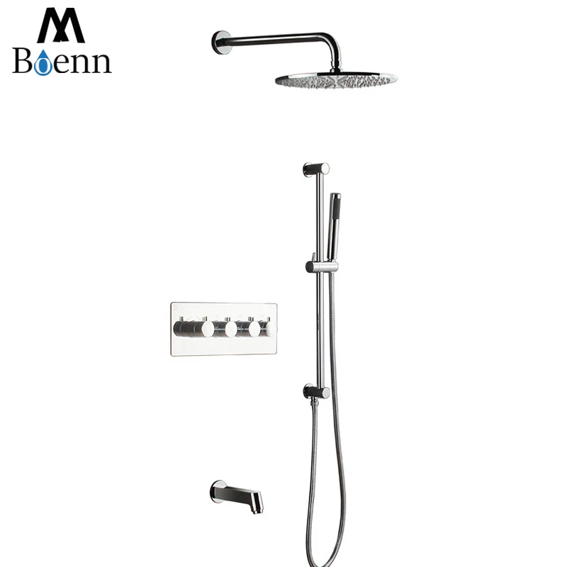 

Bathroom Luxury Rain Showerhead Thermostatic Combo Unit Set 30cm Wall Mounted Rainfall Shower Head Polished Chrome Shower Faucet