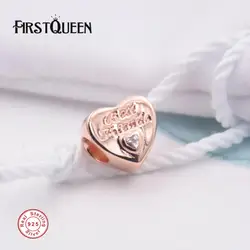 Firstqueen Best друг сердце Шарм 14 К розовое золото Цвет бисера Браслет Fit Серебро 925 Рождество Шарм Ювелирные украшения